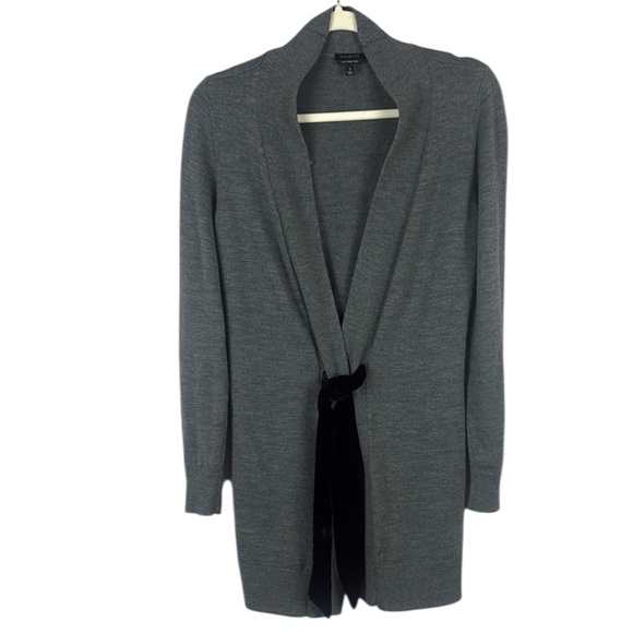 Talbots 100% Merino Wool Gray and Black Velvet Belt Duster Cardigan Size Small - Picture 1 of 8